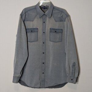 MCKENZIE TRIBE Men's Acid Wash Blue Chambray, Snap Long Sleeve Shirt; Size L-XL